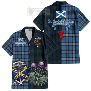 Sutherland Tartan Short Sleeve Button Shirt Happy St. Andrew's Day Half Tartan Style