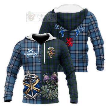 Sutherland Tartan Knitted Hoodie Happy St. Andrew's Day Half Tartan Style