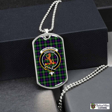 Sutherland Tartan Dog Tag Necklace with Family Crest