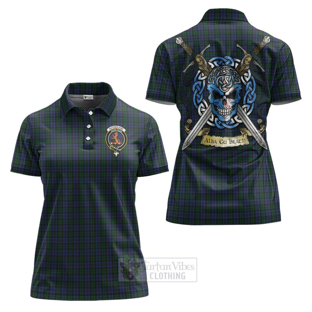 Tartan Vibes Clothing Sutherland Tartan Women's Polo Shirt with Family Crest Celtic Skull Style