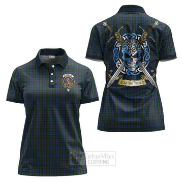 Sutherland Tartan Women's Polo Shirt with Family Crest Celtic Skull Style