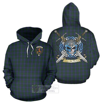 Sutherland Tartan Hoodie with Family Crest Celtic Skull Style