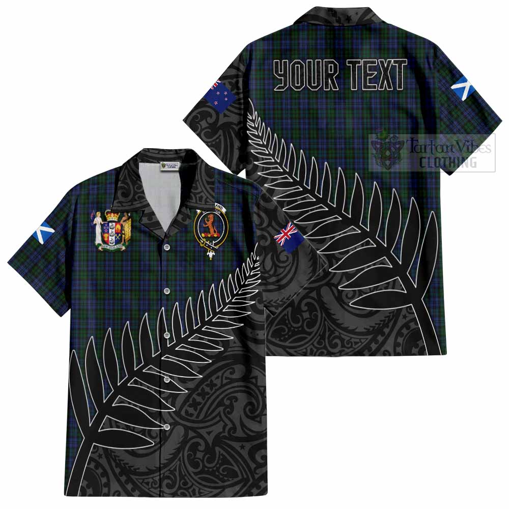 Tartan Vibes Clothing Sutherland Crest Tartan Short Sleeve Button Shirt with New Zealand Silver Fern Half Style