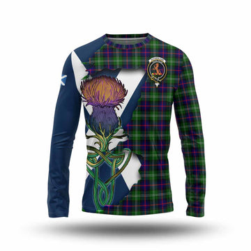 Sutherland Tartan Family Crest Long Sleeve T-Shirt Scottish Thistle Celtic Inspired Unisex - Tartan Vibes Clothing