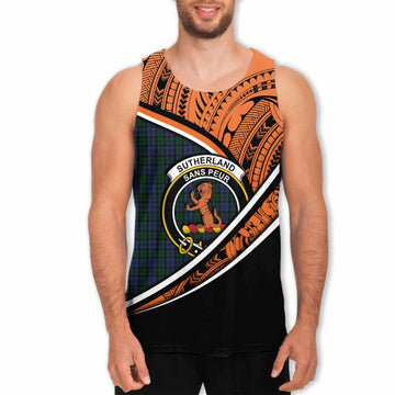 Sutherland Crest Tartan Men's Tank Top with Polynesian Vibes Style - Orange Version