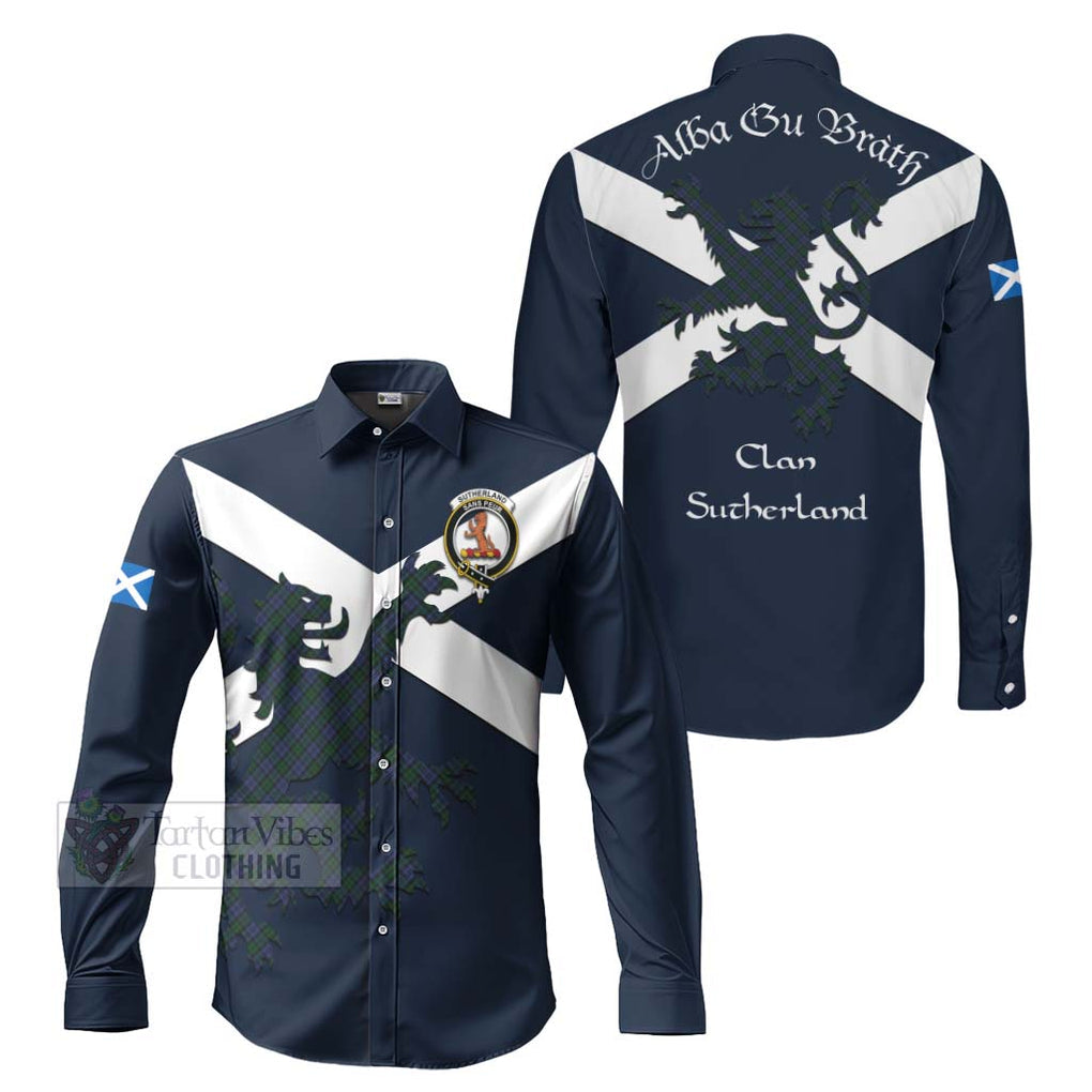 Sutherland Tartan Lion Rampant Long Sleeve Button Shirt Proudly Display Your Heritage with Alba Gu Brath and Clan Name Men's Shirt S - Tartan Vibes Clothing