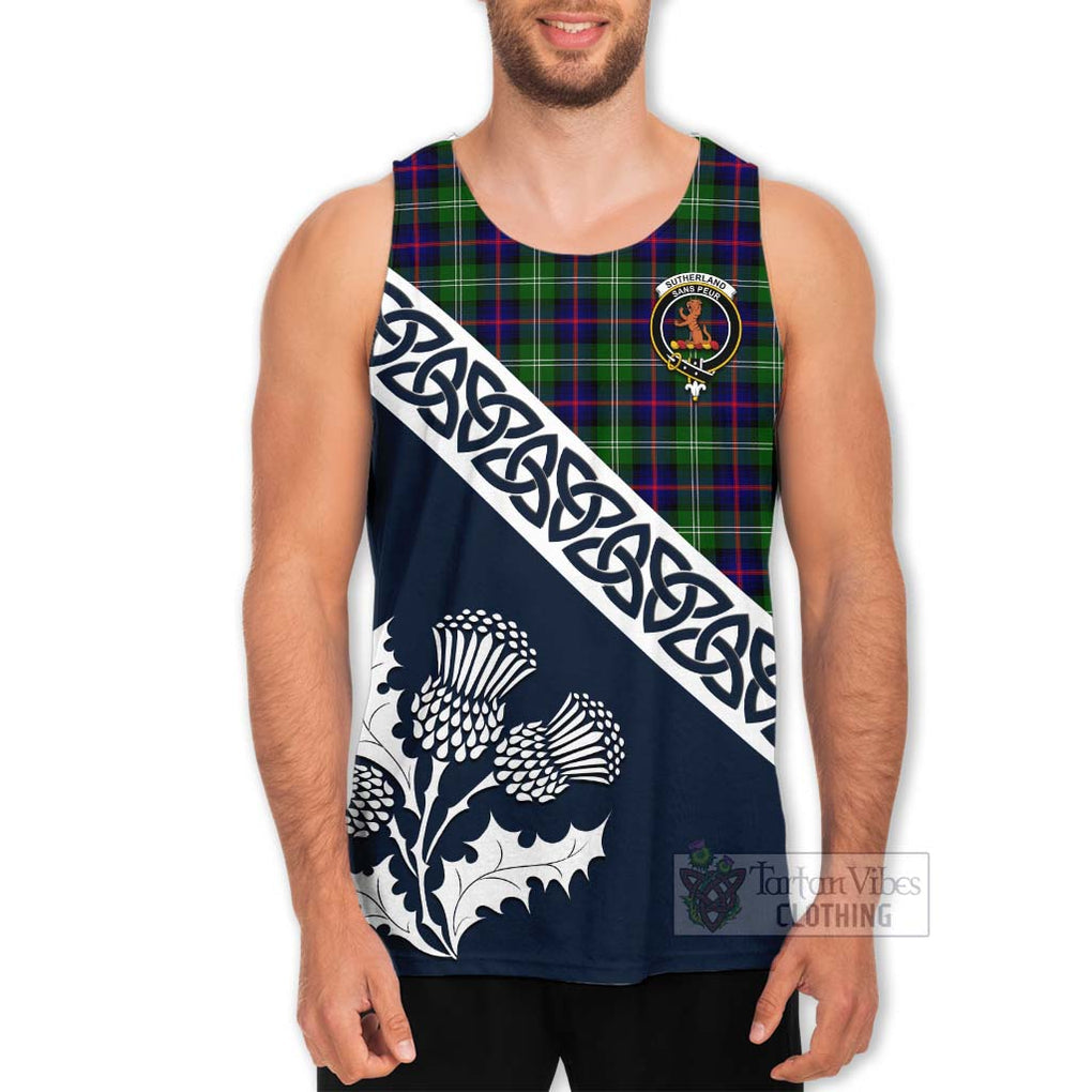 Tartan Vibes Clothing Sutherland Tartan Men's Tank Top Featuring Thistle and Scotland Map