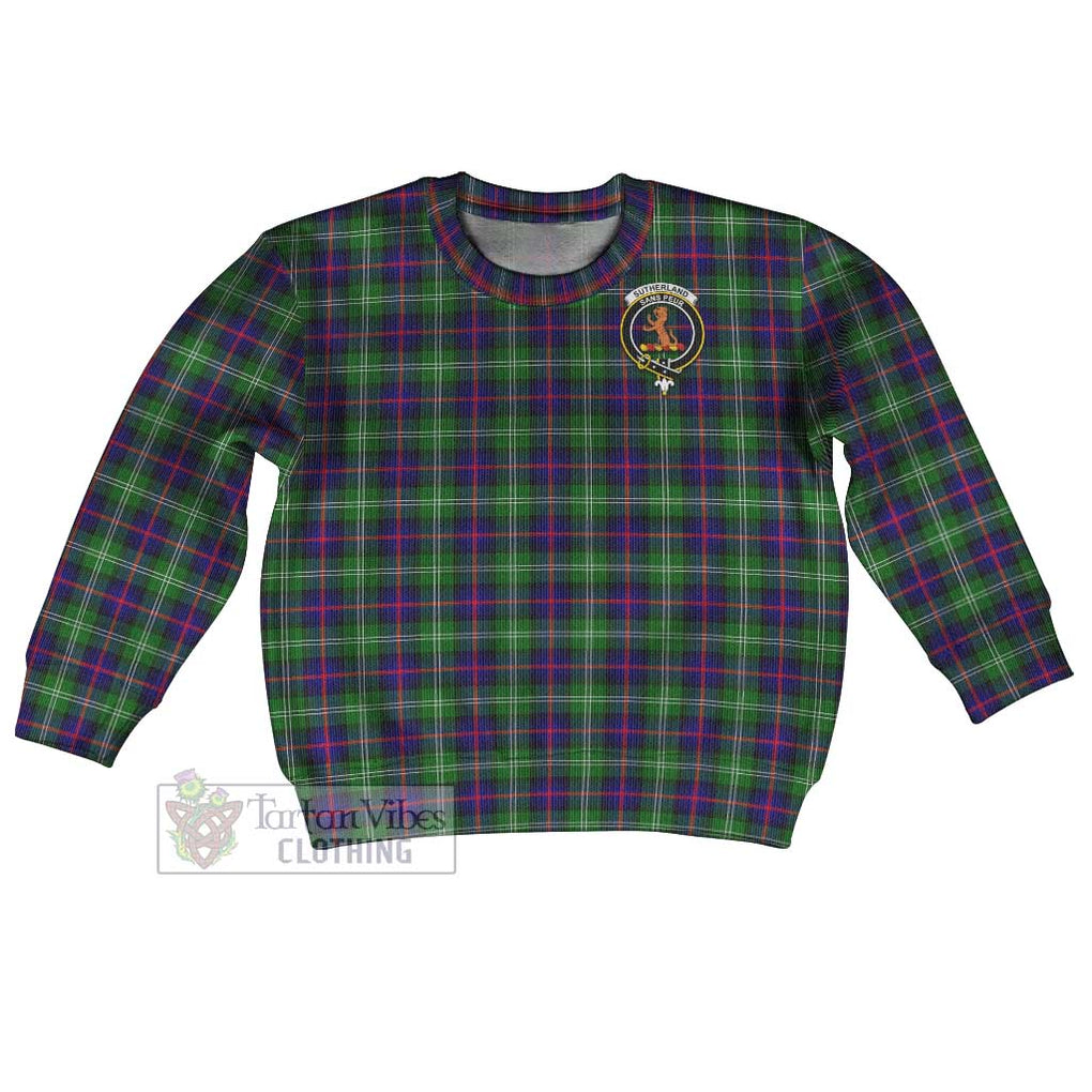 Tartan Vibes Clothing Sutherland Tartan Kid Ugly Sweater with Family Crest