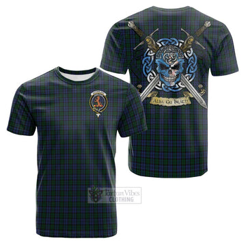 Sutherland Tartan Cotton T-shirt with Family Crest Celtic Skull Style