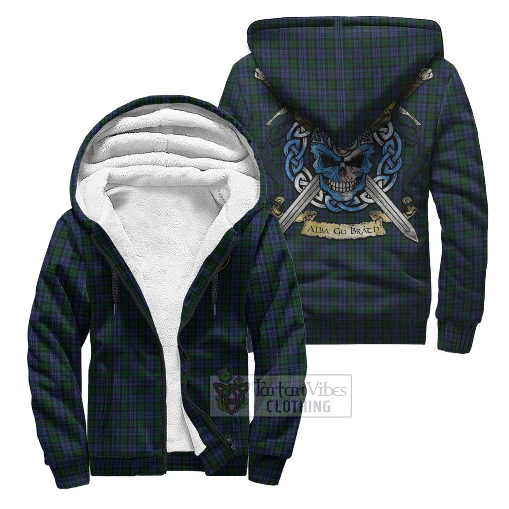 Tartan Vibes Clothing Sutherland Tartan Sherpa Hoodie with Family Crest Celtic Skull Style