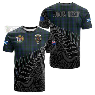 Sutherland Crest Tartan Cotton T-shirt with New Zealand Silver Fern Half Style