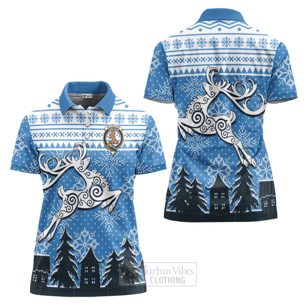 Sutherland Clan Christmas Women's Polo Shirt Celtic Reindeer Style Women - Tartan Vibes Clothing