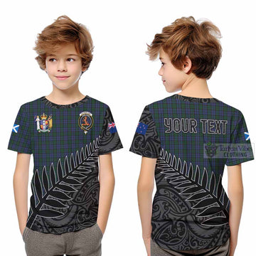 Sutherland Crest Tartan Kid T-Shirt with New Zealand Silver Fern Half Style