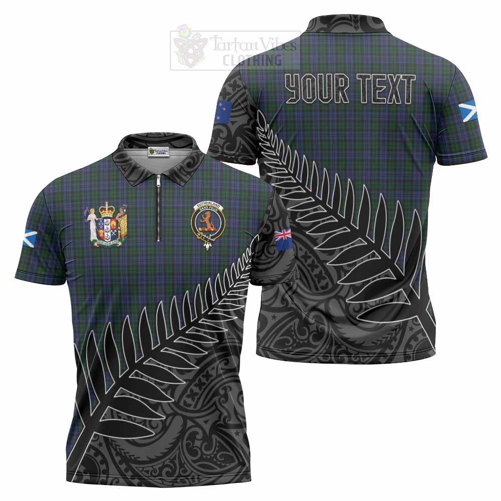 Tartan Vibes Clothing Sutherland Crest Tartan Zipper Polo Shirt with New Zealand Silver Fern Half Style