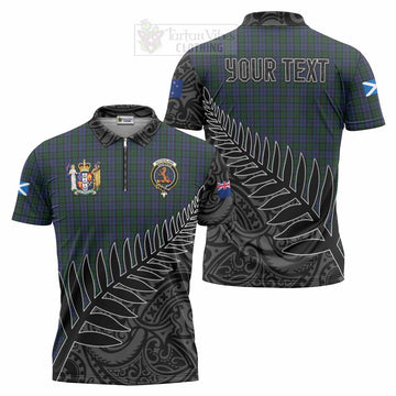 Sutherland Crest Tartan Zipper Polo Shirt with New Zealand Silver Fern Half Style