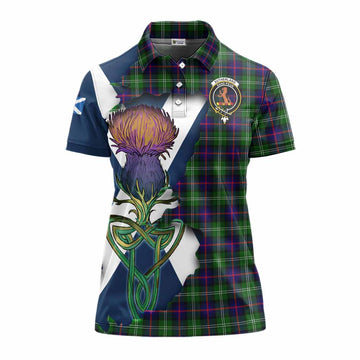 Sutherland Tartan Family Crest Women's Polo Shirt Scottish Thistle Celtic Inspired Women - Tartan Vibes Clothing