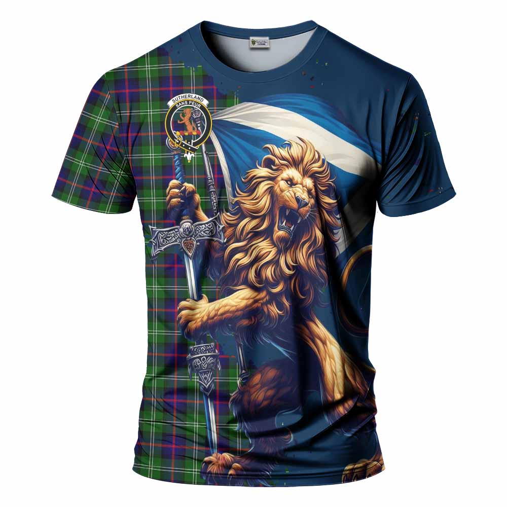 Tartan Vibes Clothing Sutherland Tartan Family Crest T-Shirt with Scottish Majestic Lion