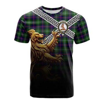 Sutherland Crest Tartan Cotton T-shirt with Golden Lion Emblem Celtic Style Kid's Shirt - Tartan Vibes Clothing