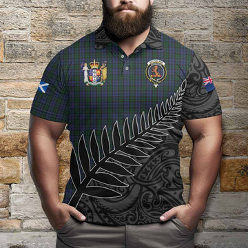 Sutherland Crest Tartan Polo Shirt with New Zealand Silver Fern Half Style