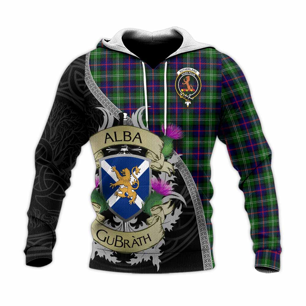 Sutherland Tartan Family Crest Knitted Hoodie Lion Rampant Royal Thistle Shield Celtic Inspired Unisex Knitted Pullover Hoodie - Tartan Vibes Clothing