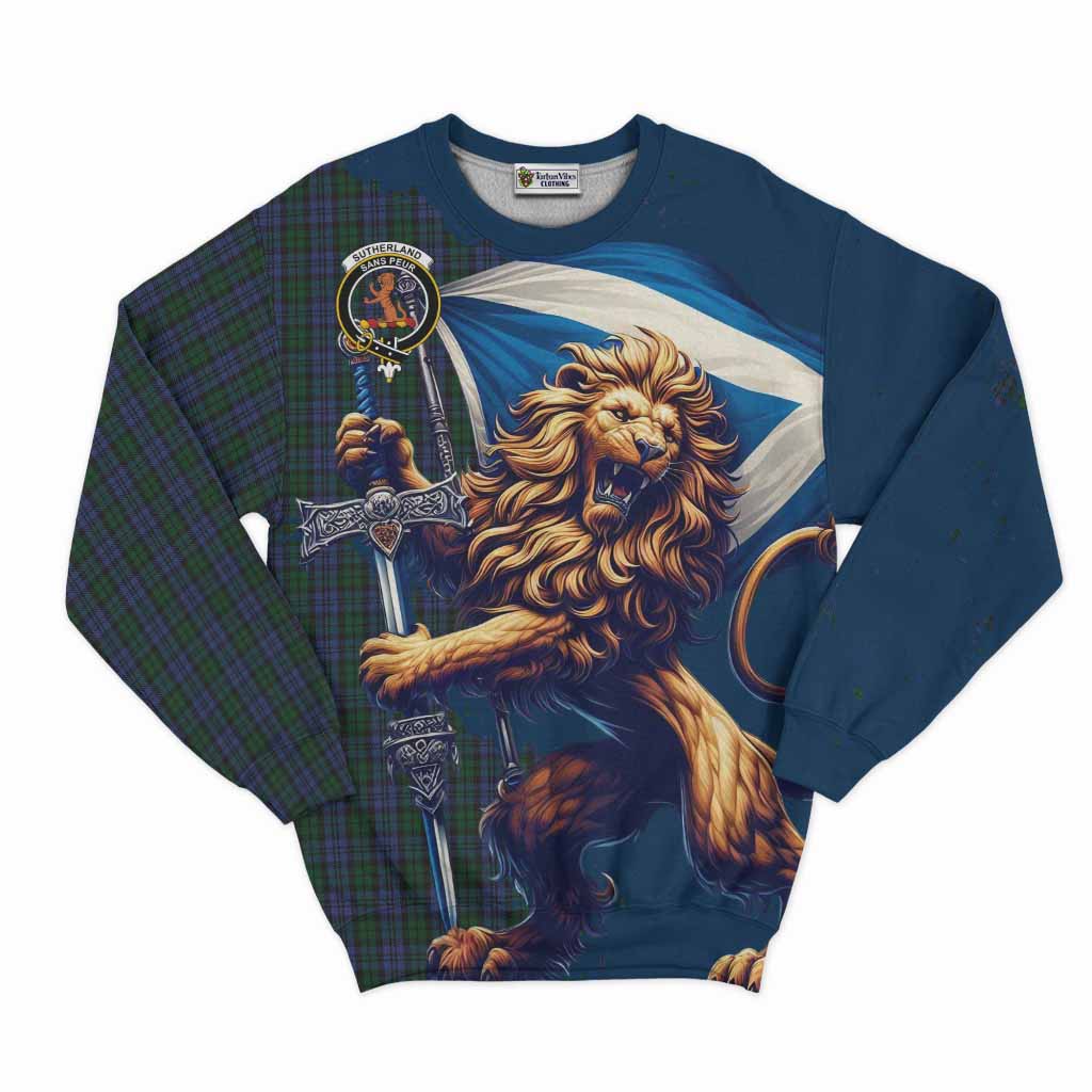 Tartan Vibes Clothing Sutherland Tartan Family Crest Sweatshirt with Scottish Majestic Lion