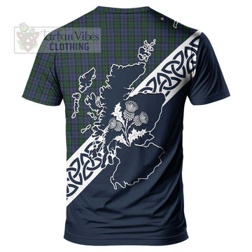 Sutherland Tartan T-Shirt Featuring Thistle and Scotland Map