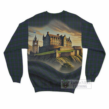 Sutherland Tartan Family Crest Sweatshirt with Scottish Ancient Castle Style - Tartan Vibes Clothing