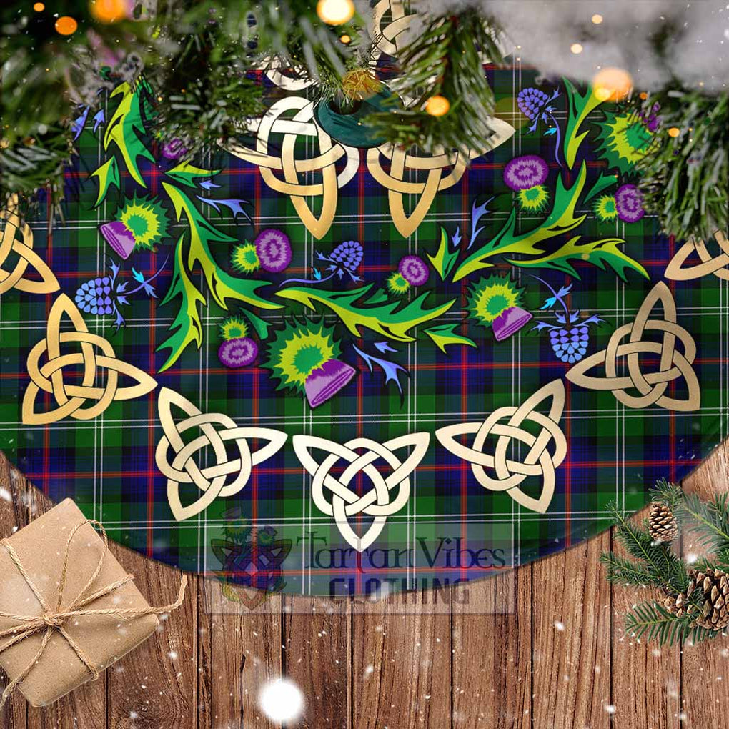 Tartan Vibes Clothing Sutherland Tartan Christmas Tree Skirt with Thistle Celtic Knot Style