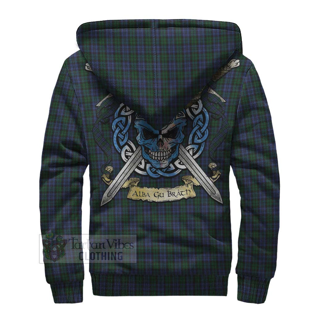 Tartan Vibes Clothing Sutherland Tartan Sherpa Hoodie with Family Crest Celtic Skull Style