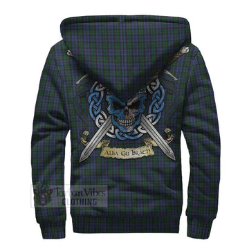 Sutherland Tartan Sherpa Hoodie with Family Crest Celtic Skull Style