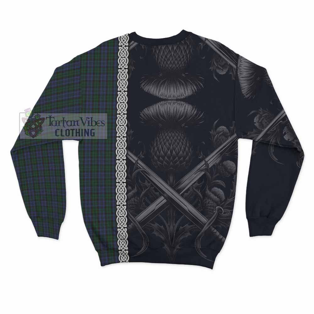 Tartan Vibes Clothing Sutherland Tartan Sweatshirt with Family Crest Cross Sword Thistle Celtic Vibes