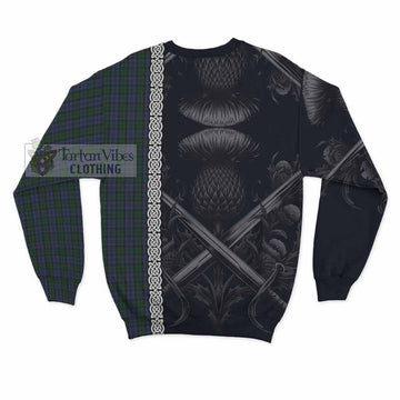 Sutherland Tartan Sweatshirt with Family Crest Cross Sword Thistle Celtic Vibes