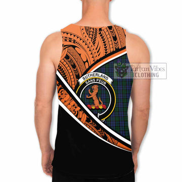 Sutherland Crest Tartan Men's Tank Top with Polynesian Vibes Style - Orange Version