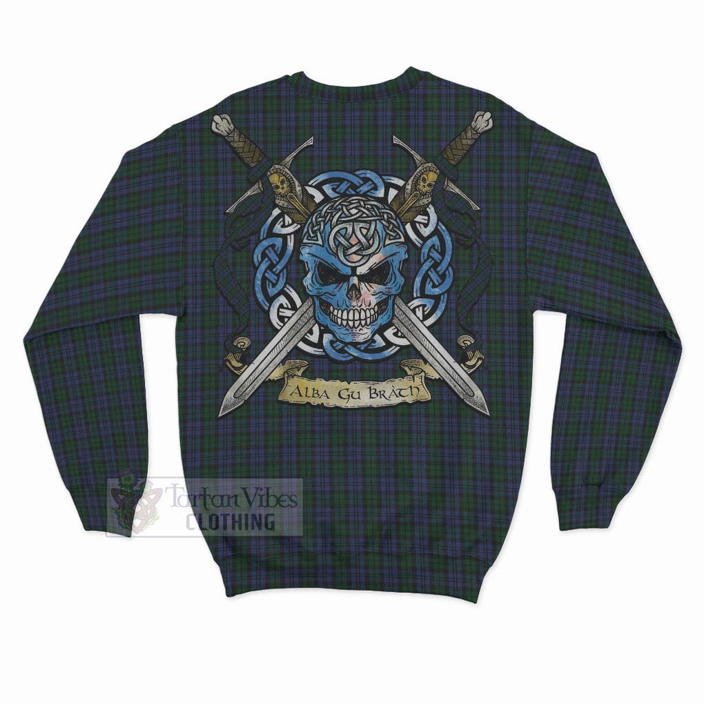 Tartan Vibes Clothing Sutherland Tartan Sweatshirt with Family Crest Celtic Skull Style