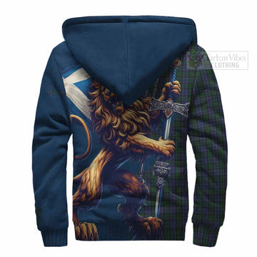 Sutherland Tartan Family Crest Sherpa Hoodie with Scottish Majestic Lion