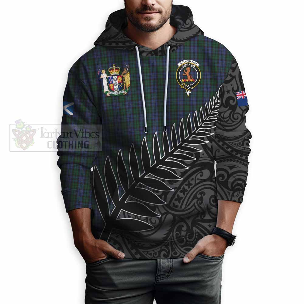 Tartan Vibes Clothing Sutherland Crest Tartan Hoodie with New Zealand Silver Fern Half Style