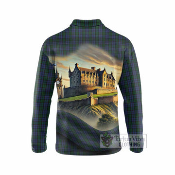 Sutherland Tartan Family Crest Long Sleeve Polo Shirt with Scottish Ancient Castle Style - Tartan Vibes Clothing