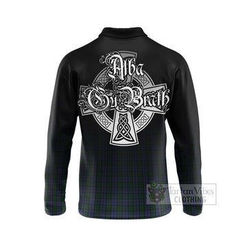 Sutherland Tartan Long Sleeve Polo Shirt Featuring Alba Gu Brath Family Crest Celtic Inspired