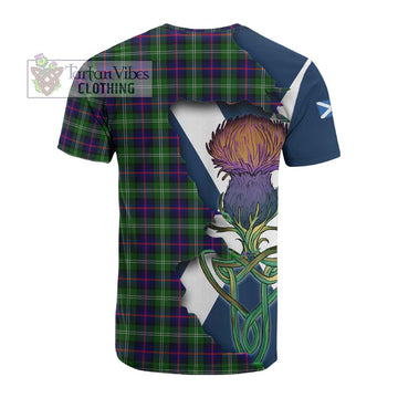Sutherland Tartan Family Crest Cotton T-shirt Scottish Thistle Celtic Inspired - Tartan Vibes Clothing