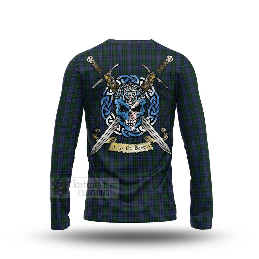 Tartan Vibes Clothing Sutherland Tartan Long Sleeve T-Shirt with Family Crest Celtic Skull Style