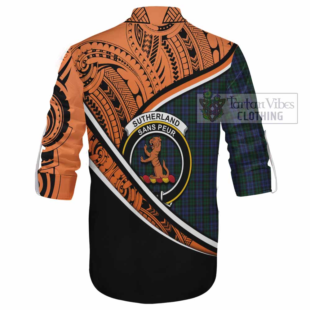 Tartan Vibes Clothing Sutherland Crest Tartan Ghillie Kilt Shirt with Maori Tattoo Style - Orange Version