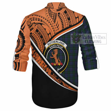 Sutherland Crest Tartan Ghillie Kilt Shirt with Polynesian Vibes Style - Orange Version