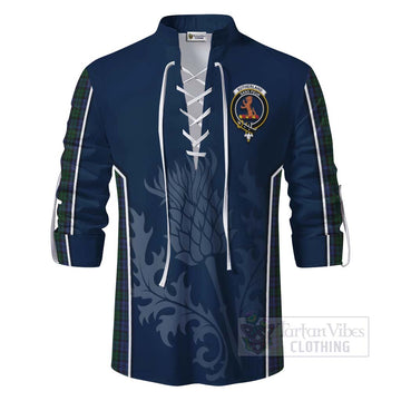 Sutherland Tartan Ghillie Kilt Shirt with Family Crest and Scottish Thistle Vibes Sport Style