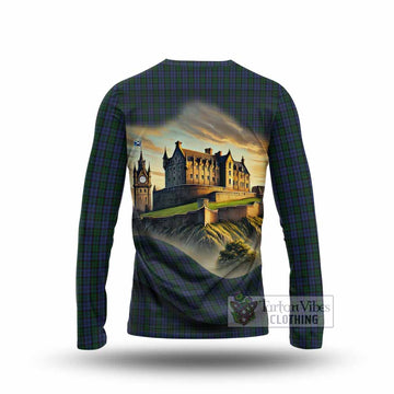 Sutherland Tartan Family Crest Long Sleeve T-Shirt with Scottish Ancient Castle Style - Tartan Vibes Clothing