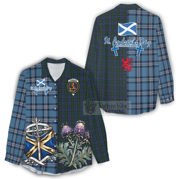 Sutherland Tartan Women's Casual Shirt Happy St. Andrew's Day Half Tartan Style