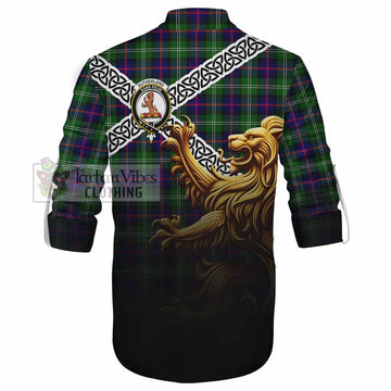 Sutherland Crest Tartan Ghillie Kilt Shirt with Golden Lion Emblem Celtic Style - Tartan Vibes Clothing