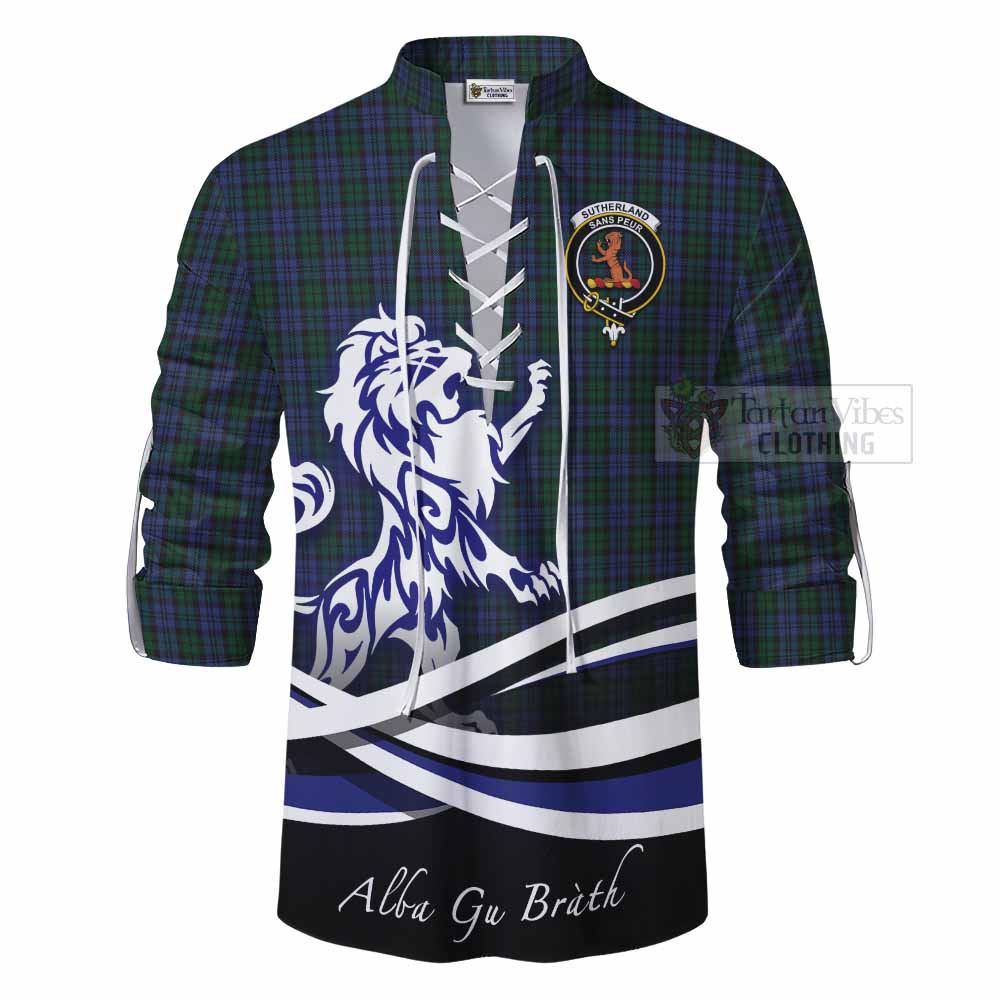 Tartan Vibes Clothing Sutherland Tartan Ghillie Kilt Shirt with Alba Gu Brath Regal Lion Emblem