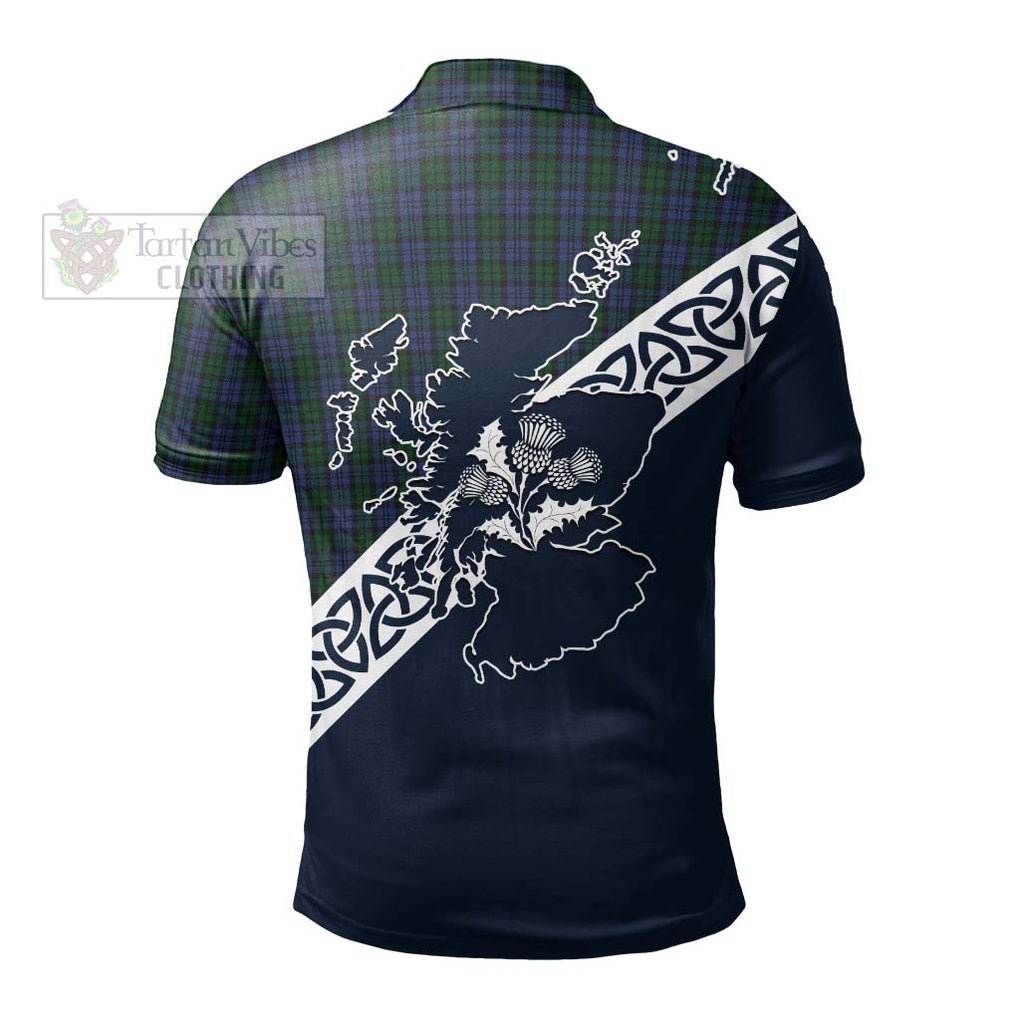 Sutherland Tartan Polo Shirt Featuring Thistle and Scotland Map