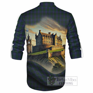 Sutherland Tartan Family Crest Ghillie Kilt Shirt with Scottish Ancient Castle Style - Tartan Vibes Clothing