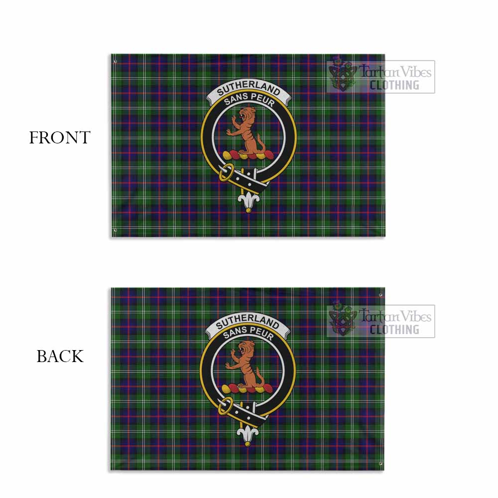 Tartan Vibes Clothing Sutherland Tartan House Flag with Family Crest